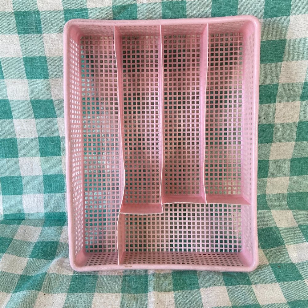 Vintage 1970's Waffle Weave Plastic Flatware Silverware Caddy Drawer Organizer